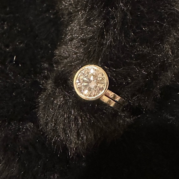 8.0 MM Round Bezel Yellow Gold Moissanite Wedding Set - Picture 10 of 10